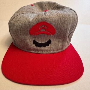 Super Mario Bros Mario Mustache SnapBack Cap Gray Red Embroidered 2018